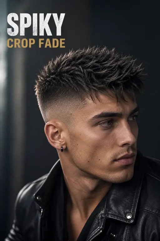 Man with a modern French crop high fade haircut featuring textured top layers, sharp faded sides, and a clean masculine finish, showcasing trendy men’s hairstyle inspiration for 2026.