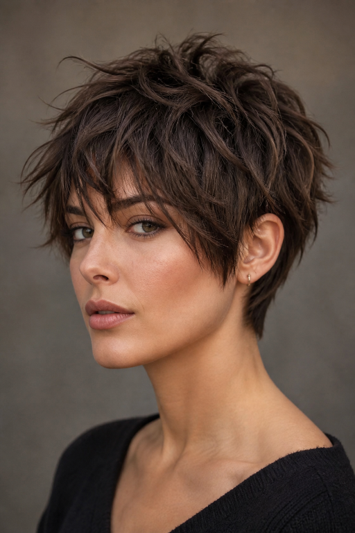 Short shaggy pixie haircuts with textured layers, volume, and modern styling for different face shapes and hair types