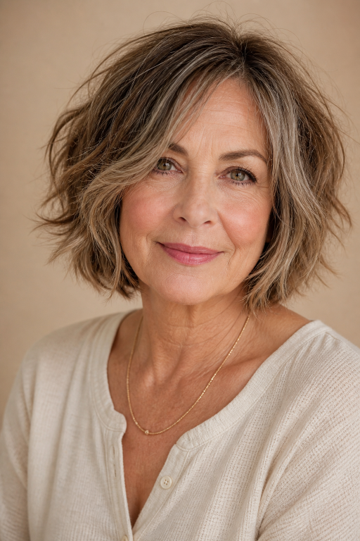 Short layered pixie haircut for women over 60 with thin fine hair adding volume and lift