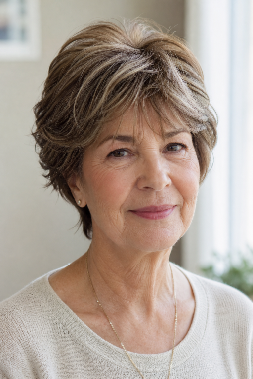 Short layered hairstyles for women over 60 showcasing modern volume, texture, and easy-to-maintain elegant looks
