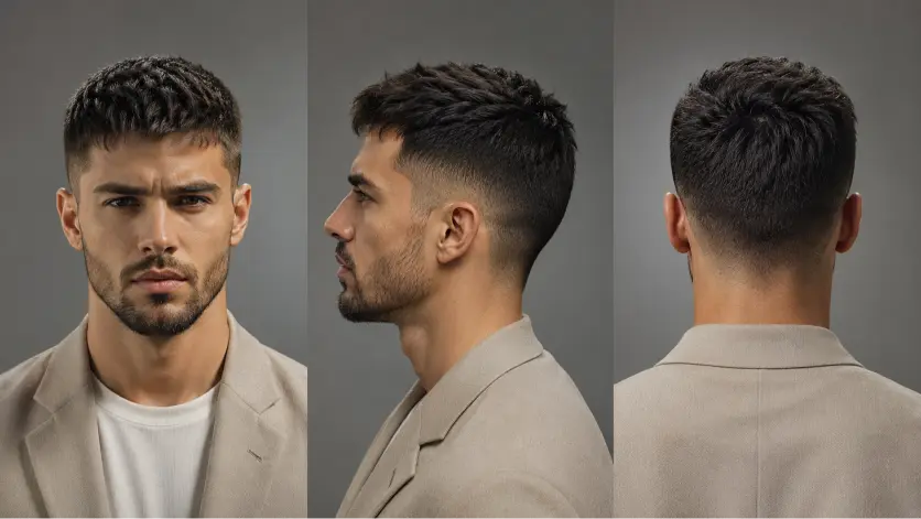 one powerfull image alt Clean and sharp crew cut haircut for men with modern fade, textured top, and masculine low maintenance style for every face shape