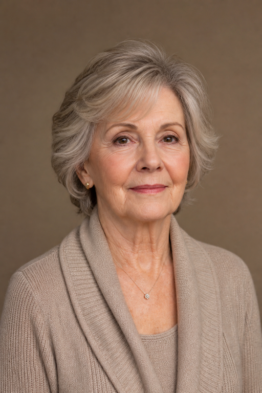 Elegant short layered hairstyle for women over 70 with soft volume and natural gray hair
