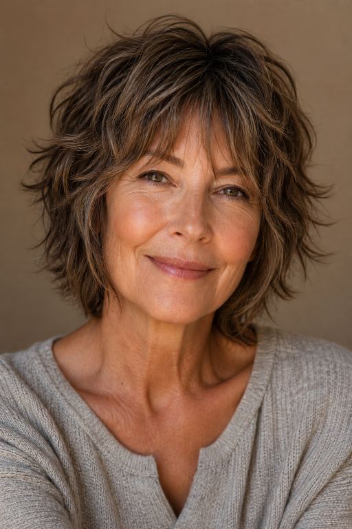 Short layered hairstyles for women over 60 showcasing modern volume, texture, and easy-to-maintain elegant looks