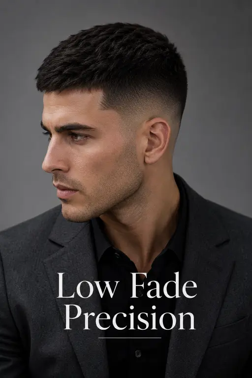 one powerfull image alt Clean and sharp crew cut haircut for men with modern fade, textured top, and masculine low maintenance style for every face shape