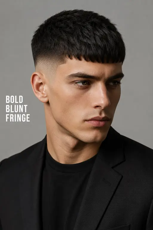 Man with a modern French crop high fade haircut featuring textured top layers, sharp faded sides, and a clean masculine finish, showcasing trendy men’s hairstyle inspiration for 2026.