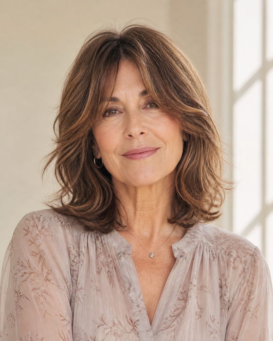 Layered bob with bangs for women over 50 showcasing flattering, modern styles for different face shapes and hair textures