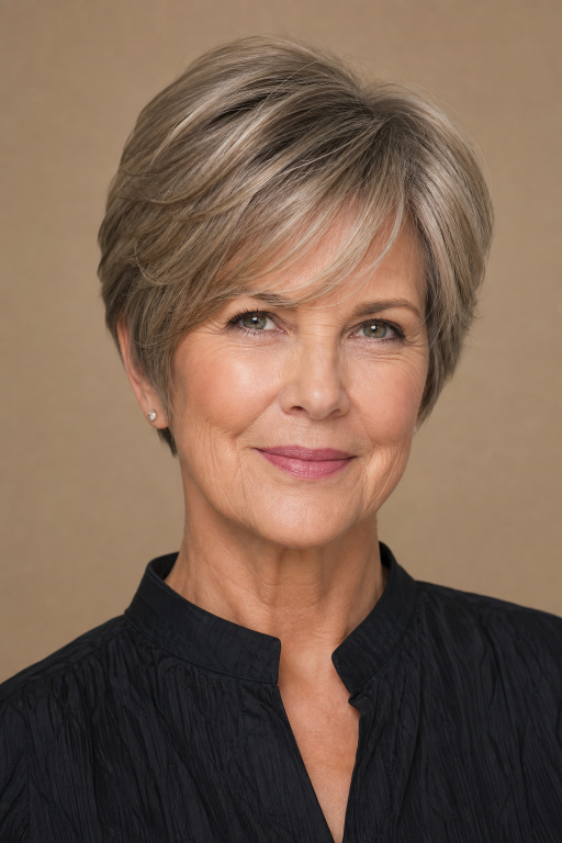 Short layered hairstyles for women over 60 showcasing modern volume, texture, and easy-to-maintain elegant looks