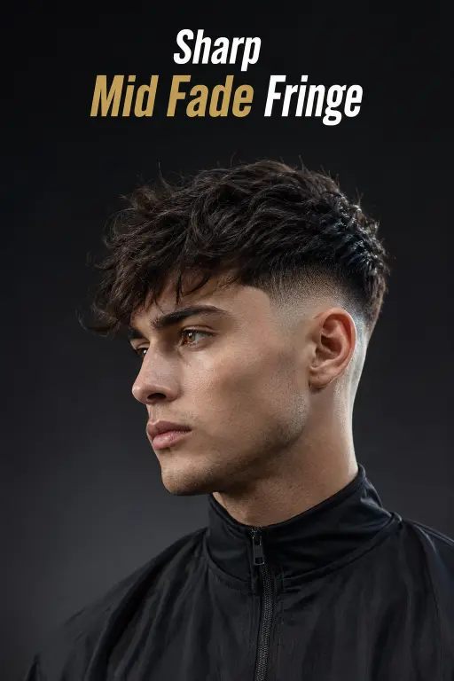 Messy fringe haircut for men with textured volume, modern fade, and natural movement — stylish 2026 men’s hairstyle idea for straight, wavy, and curly hair types.