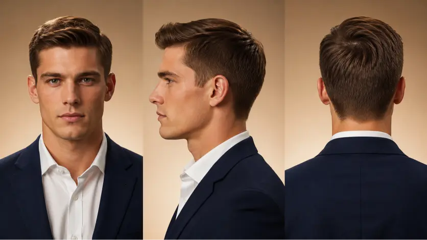 one powerfull image alt Clean and sharp crew cut haircut for men with modern fade, textured top, and masculine low maintenance style for every face shape
