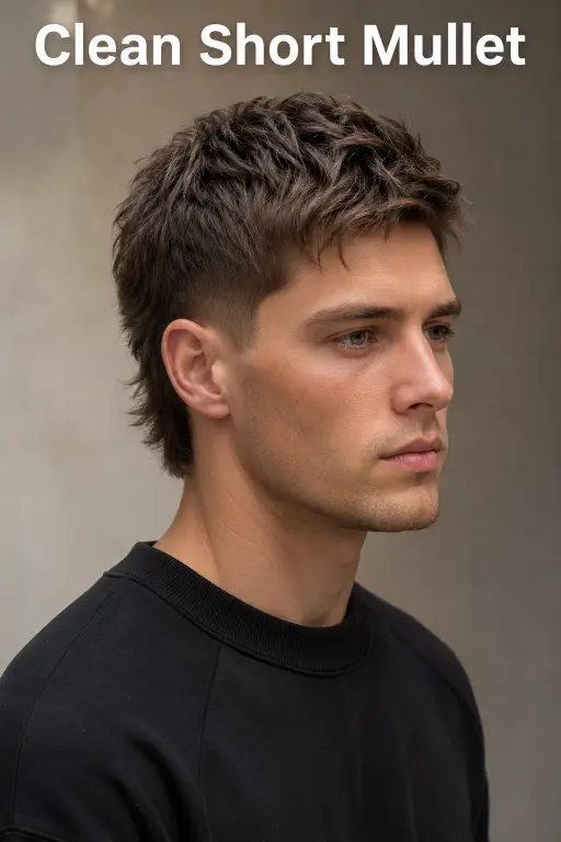 Modern textured mullet hairstyle for men with burst fade sides and layered back, showcasing a trendy masculine haircut for thick wavy hair