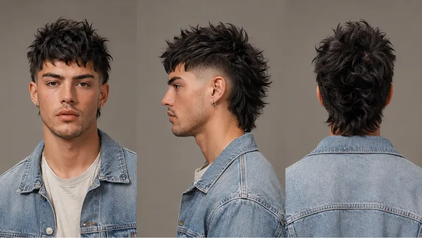 Man with a modern burst fade mohawk haircut featuring textured volume, sharp faded sides, and bold masculine style trend for men