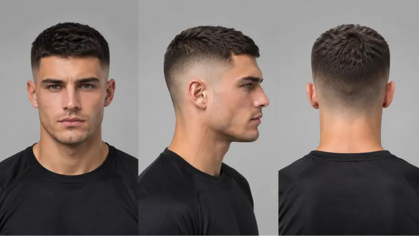 French crop mid fade hairstyle variations for men featuring textured tops, clean faded sides, sharp fringes, and modern masculine grooming styles for different hair types and face shapes.