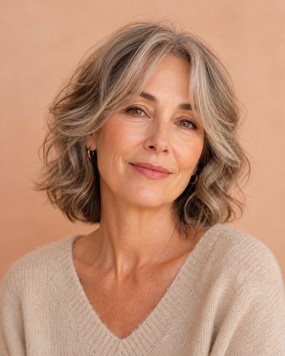 Layered bob with bangs for women over 50 showcasing flattering, modern styles for different face shapes and hair textures