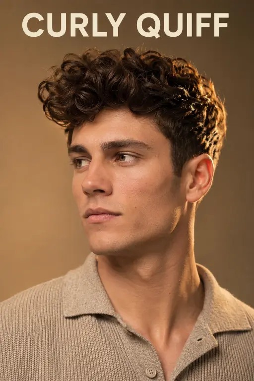 Modern textured quiff hairstyle for men with high fade, thick volume, and natural texture styled for a sharp masculine look