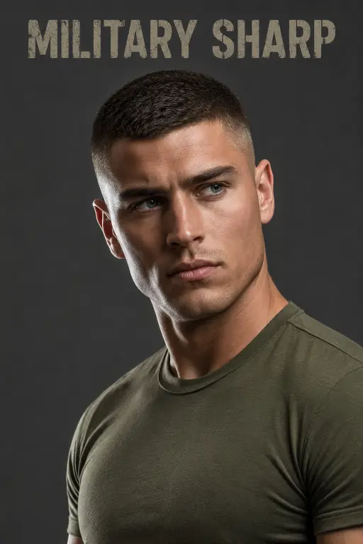 one powerfull image alt Clean and sharp crew cut haircut for men with modern fade, textured top, and masculine low maintenance style for every face shape