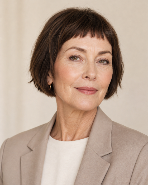 Layered bob with bangs for women over 50 showcasing flattering, modern styles for different face shapes and hair textures