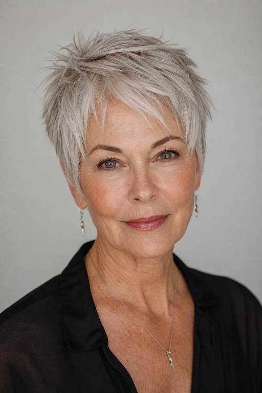 Short layered hairstyles for women over 60 showcasing modern volume, texture, and easy-to-maintain elegant looks