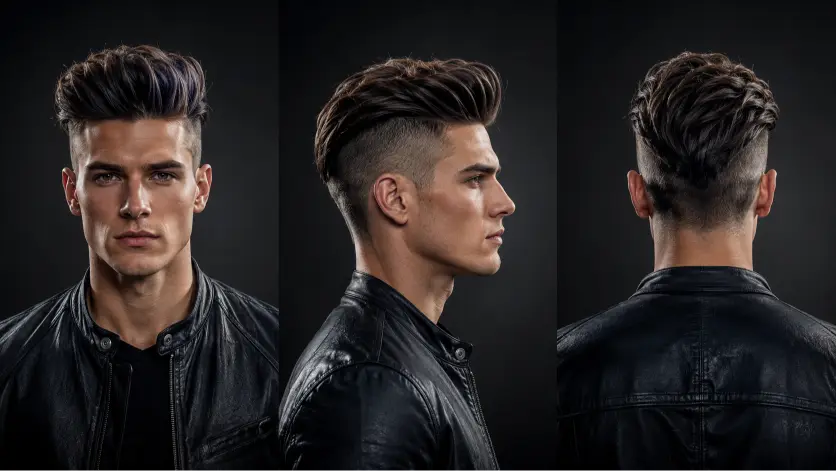 Modern textured quiff hairstyle for men with high fade, thick volume, and natural texture styled for a sharp masculine look