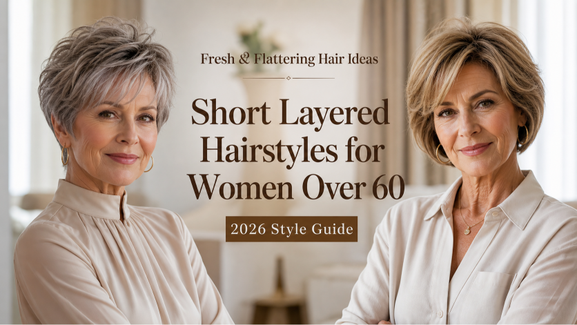 Short layered hairstyles for women over 60 showcasing modern volume, texture, and easy-to-maintain elegant looks